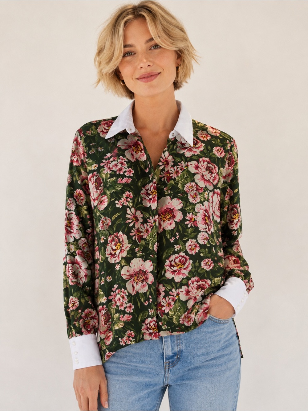 Zara Dark Green Floral Blouse